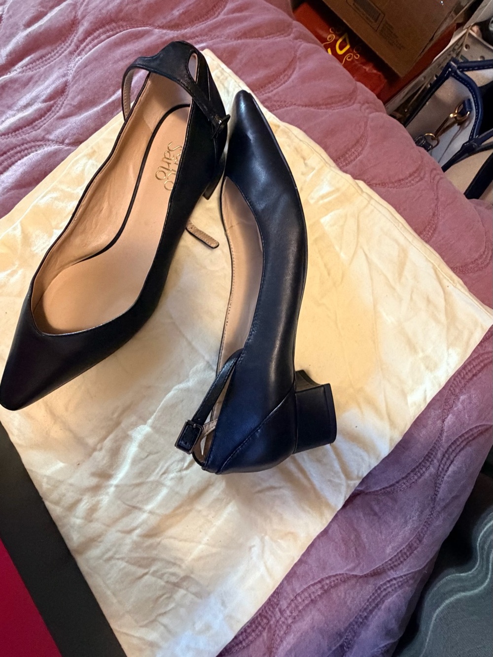 Franco Sarto Black Pointed-Toe Ankle-Strap Heels - Picture 2 of 5